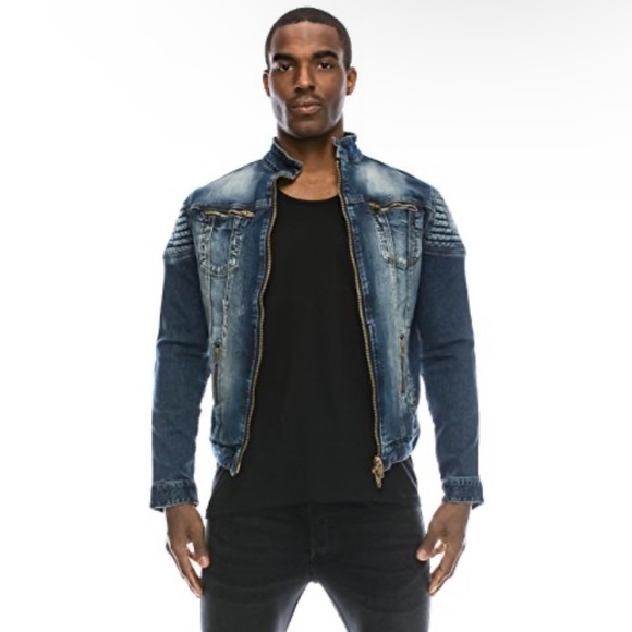 ANGEL COLA Men’s Biker Slim Fit Distressed Washed Blue Denim Jacket $234 EUC M - Picture 12 of 16